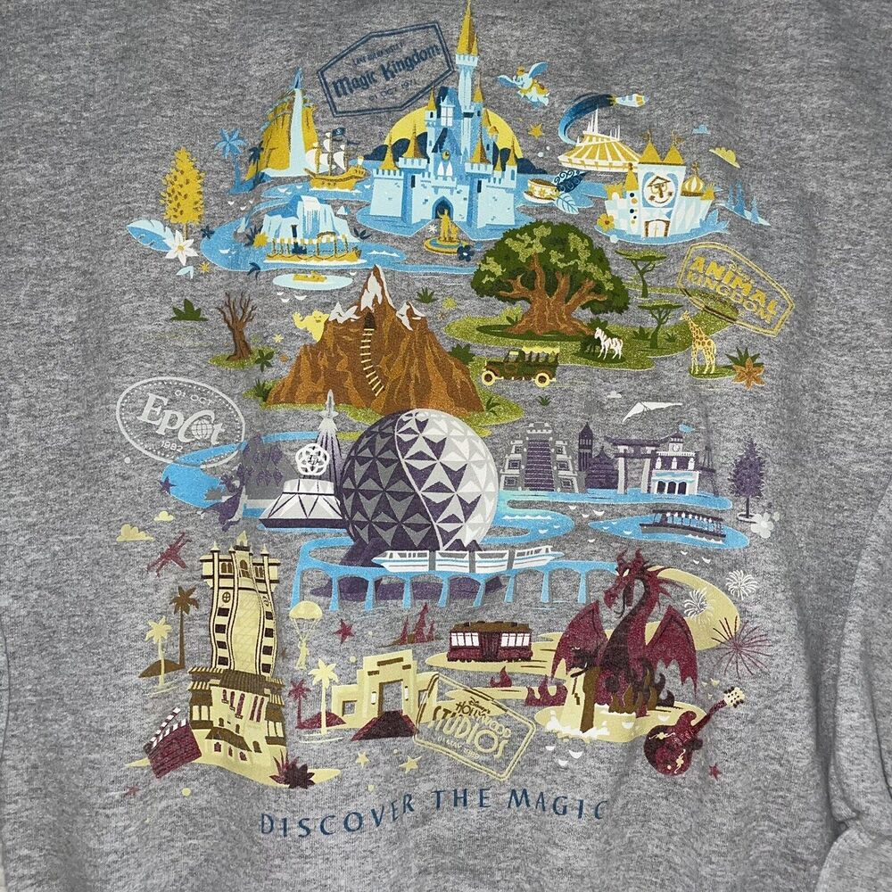 Walt Disney Parks Adult Discover the Magic Crewneck Sweatshirt Size Small Gray - Picture 3 of 11
